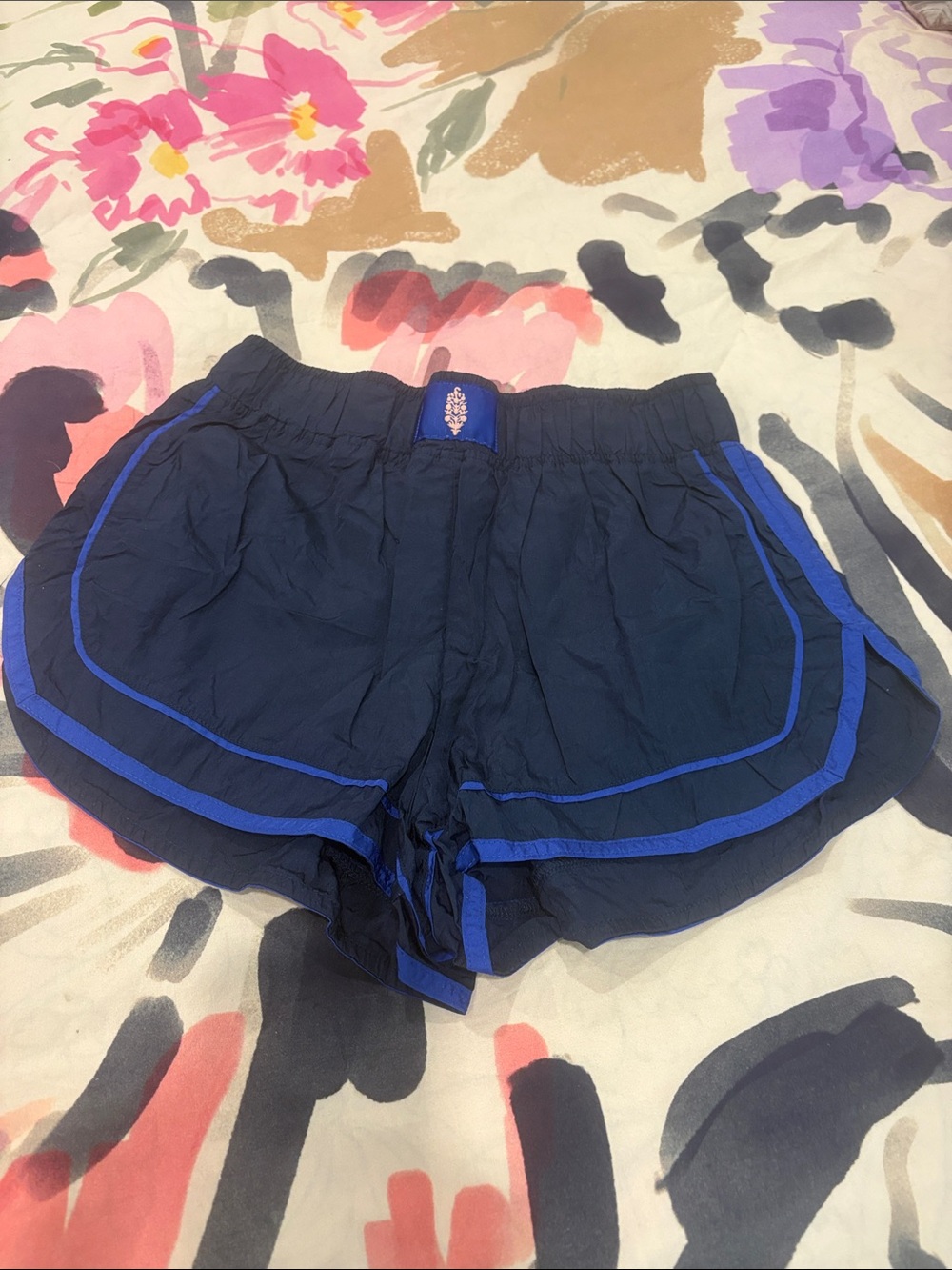 Free People Navy Athletic Shorts with Bright Blue Trim